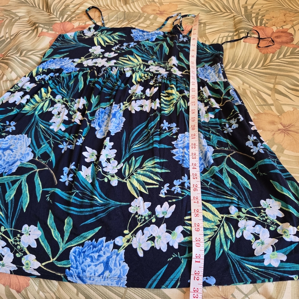 3/$25 Old Navy Stretch Sun Dress Mini Floral Strappy Navy Blue Green XXL - Picture 9 of 13
